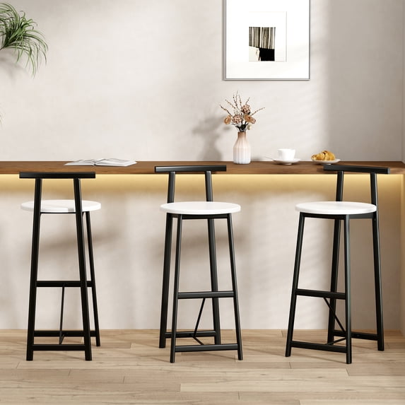 Dining Chairs Bar Stools Kitchen Island Bar Chairs Set of 3 Metal Counter Barstools with Backrest for Dining Pub Room (Black & White),Dining Room Seating