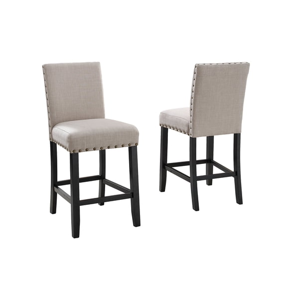 Dining Chairs Biony Tan Fabric Counter Height Stools with Nailhead Trim, Set of 2,Fabric Dining Chairs