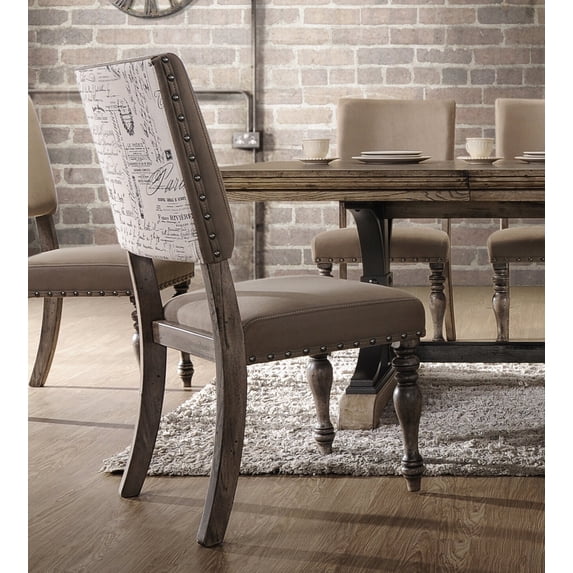 Dining Chairs Birmingham Script Printed Driftwood Finish Dining Chair with Nail head, Set of 2,Fabric Dining Chairs