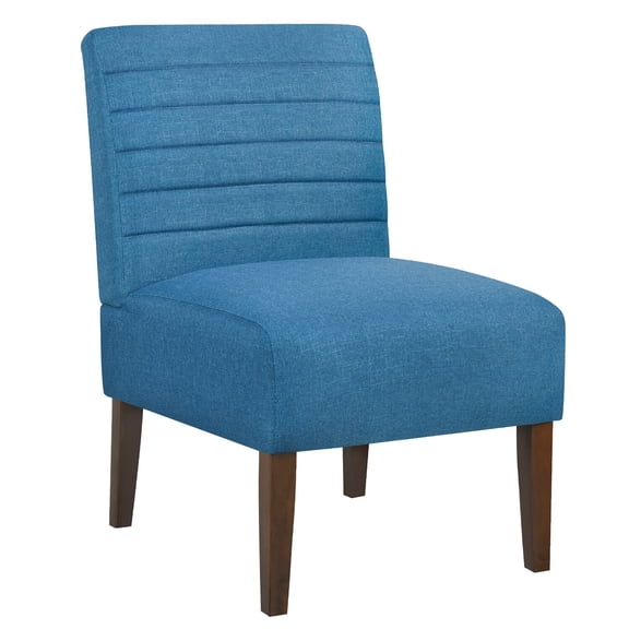 Dining Chairs Blue Modern Accent Chair, Armless Lounge Chair with Tufted Upholstery & Wood Legs, Fabric Side Chair for Living Room, Bedroom, Makeup Vanity, Patio - Horizontal Back Design, Comfortabl