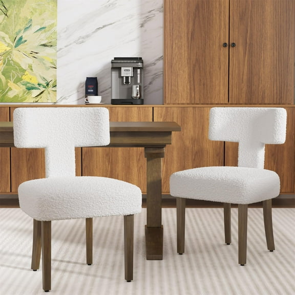 DONICK T-Shape Back Upholstered Dining Chairs Set of 2,Lambswool Fabric Modern Wooden Armless Side Chair for Dining Room Kitchen Living Room Bedroom(Beige)