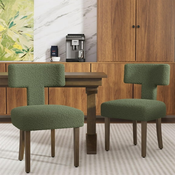 DONICK T-Shape Back Upholstered Dining Chairs Set of 2,Lambswool Fabric Modern Wooden Armless Side Chair for Dining Room Kitchen Living Room Bedroom(Green)