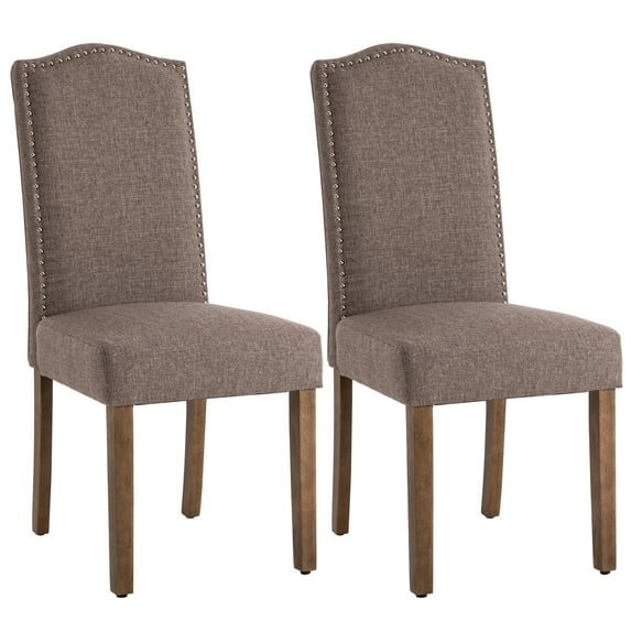 Dining Chairs Brown Modern Upholstered Fabric Dining Chairs with Nailhead Trim, Set of 2