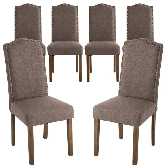 Dining Chairs Brown Modern Upholstered Fabric Dining Chairs with Nailhead Trim, Set of 6