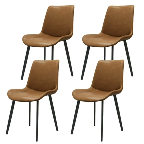 Dining Chairs Brown PU Leather Dining Chair with Metal Legs, Modern Upholstered Chair Set of 4 for Kitchen, Restaurant, Living, Meeting Room,Wooden Dining Chairs