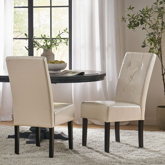 Dining Chairs, CARTER 5-TUFT KD DINING CHAIR, Ivory Dining Room Seating,Bonded Leather Kitchen Dining Chairs,
