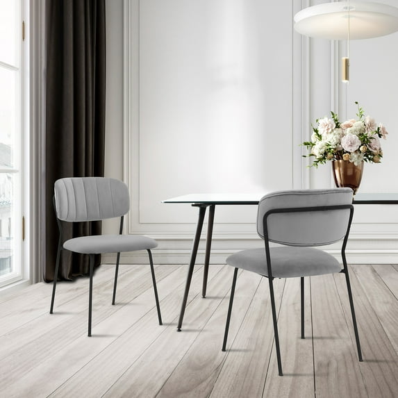 Dining Chairs Carlo Gray Velvet and Metal Dining Room Chairs - Set of 2,Dining Room Seating