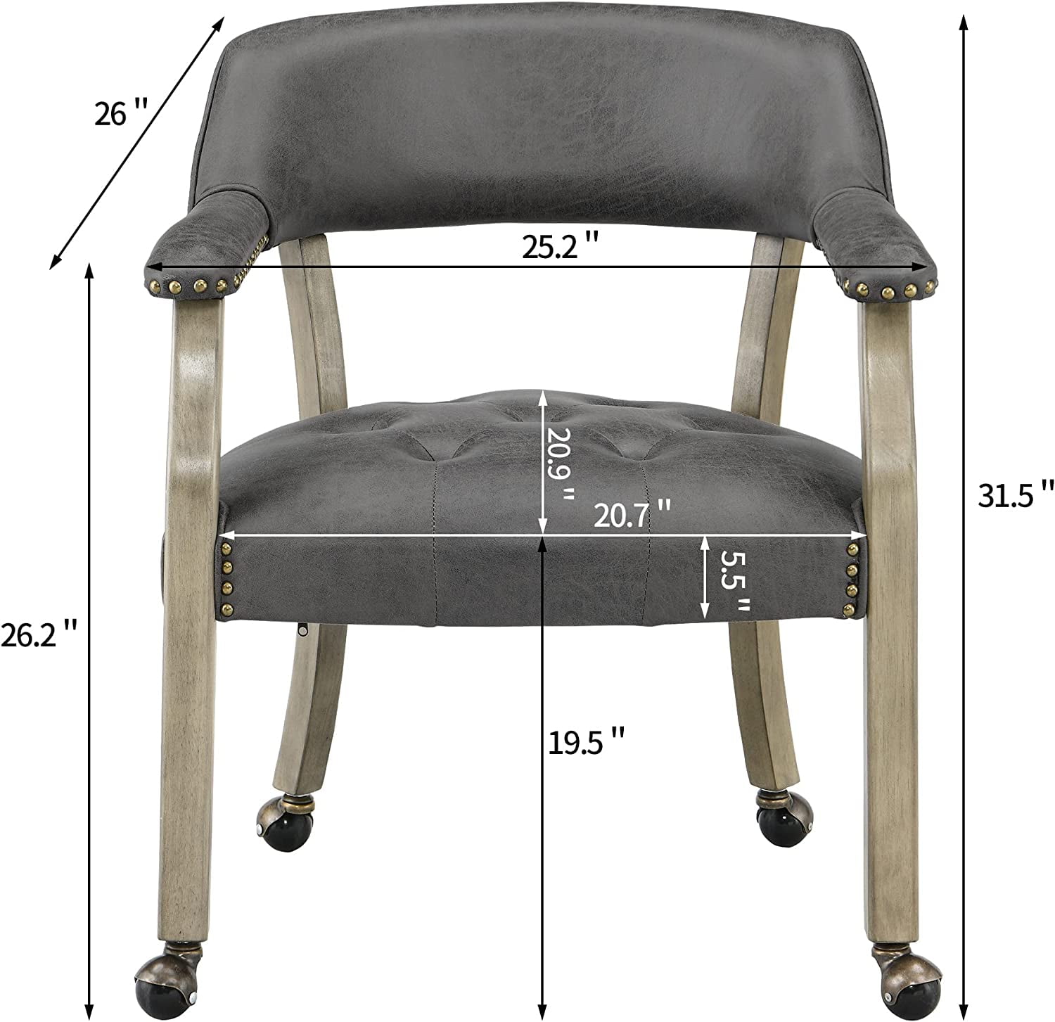 Dining Chairs with Casters and Arms, Accent Kitchen Table Chairs with
