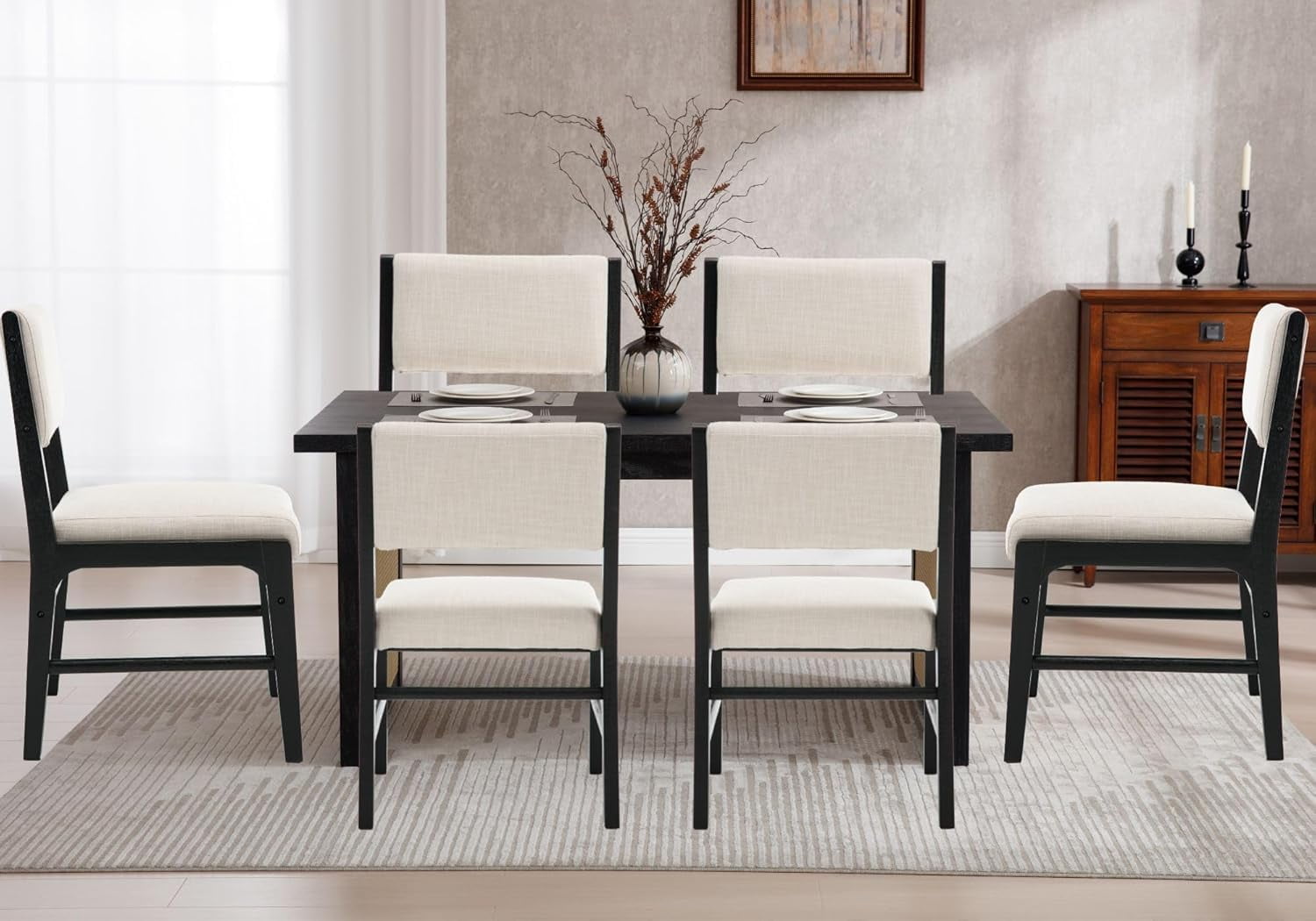 Dining Chairs Clearance Beige Linen Fabric Upholstered Dining Room