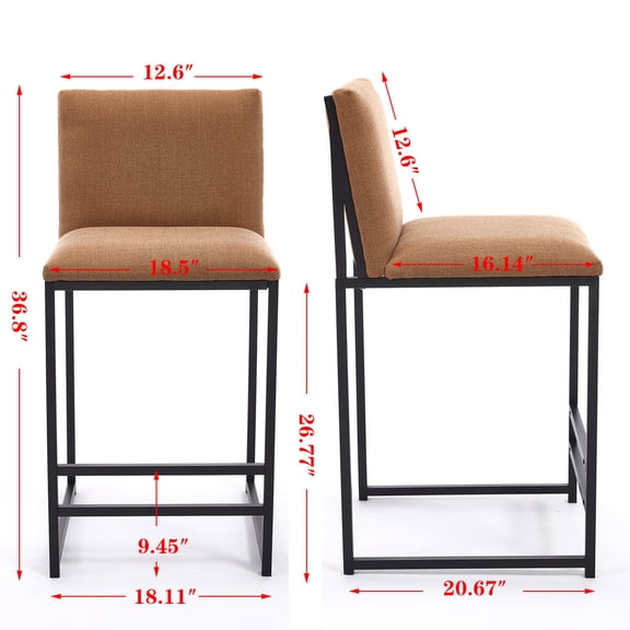 Dining Chairs Counter Height Bar Stools Set of 2, Upholstered Linen Bar Chairs, Metal Footrest and Frame for Kitchen,Dining Room,COFFEE,Wooden Dining Chairs