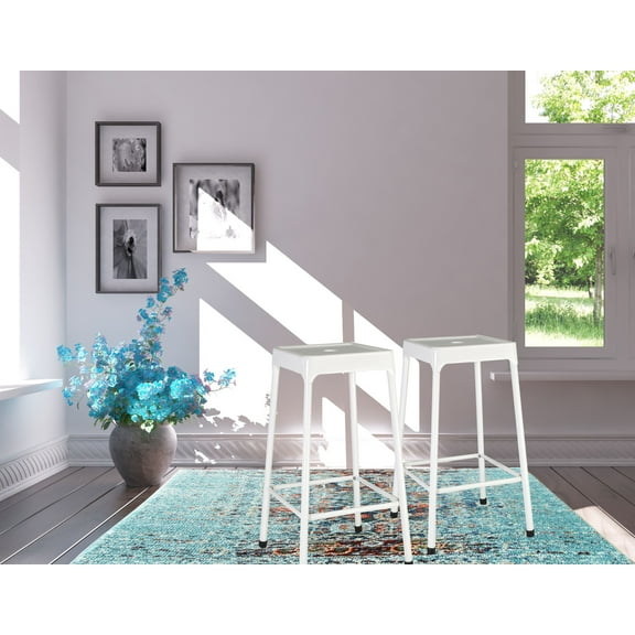 Dining Chairs Counter Stool Metal White Powder Coating, Set of 2,Wooden Dining Chairs