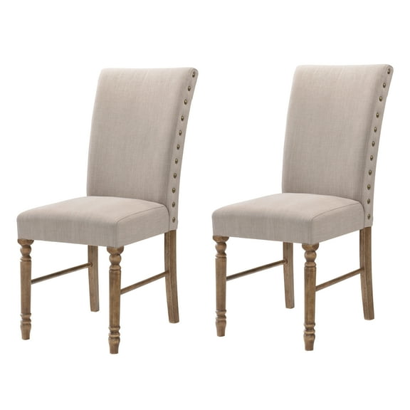 Dining Chairs Cream and Weathered Oak Tight Back Parson Chairs (Set of 2),Dining Room Seating