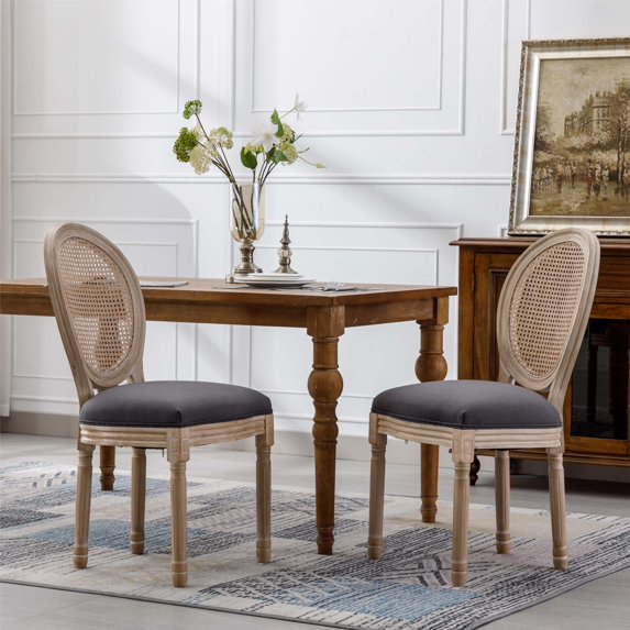 Dining Chairs Dining Chairs Set of 2 French Country,Rattan Upholstered Vintage Farmhouse Fabric Chair with Round Backrest and Solid Wood Legs,Mid Century Antique Chair for Living Room,Kitchen,Restaur