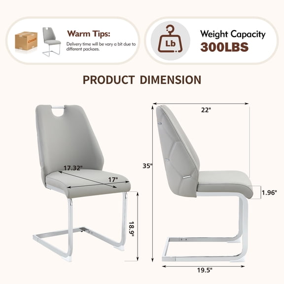 Dining Chairs Dining Chairs Set of 4, Light Gray Faux Leather Kitchen Chairs with Gold Mesh Texture, Silver Back Ring and Pull Handle, High Back Upholstered Dining Room Chair (Light Gray, Set