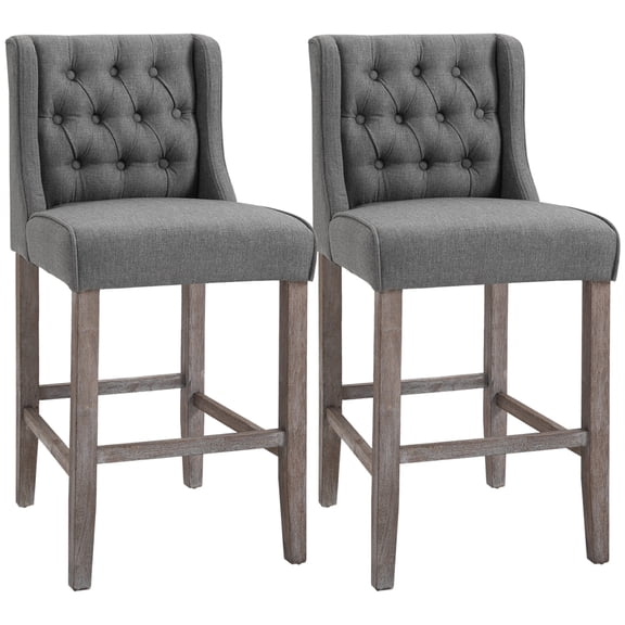 Dining Chairs HOMCOM 26.25" Counter Height Bar Stools, Tufted Wingback Armless Upholstered Dining Chair with Rubber Wood Legs, Set of 2, Gray,Fabric Dining Chairs
