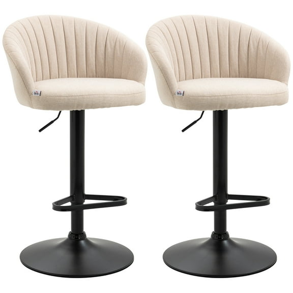 Dining Chairs HOMCOM Adjustable Swivel Bar Stools Set of 2, Linen Touch Fabric, ‎Beige,Wooden Dining Chairs