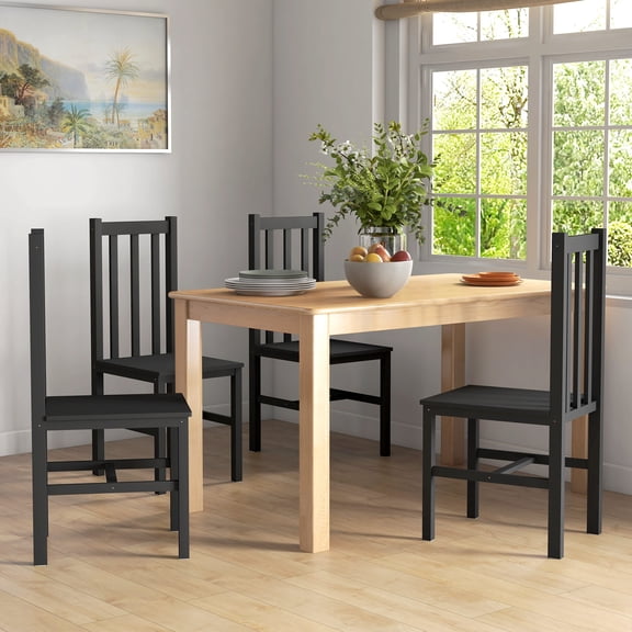 Dining Chairs HOMCOM Farmhouse Armless Dining Chairs, Set of 4 with Slat Back, Black,Fabric Dining Chairs