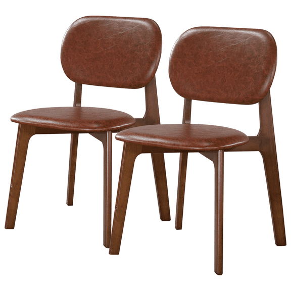 Dining Chairs Hot Sell Kelsey Brown Leather Dining Chair (Set of 2) with Solid Wood Base and Mid-Century Modern Design 18.1"W x 21.1"D x 31.7"H for Living Room Bedroom Outdoor,Wooden Dining Chairs