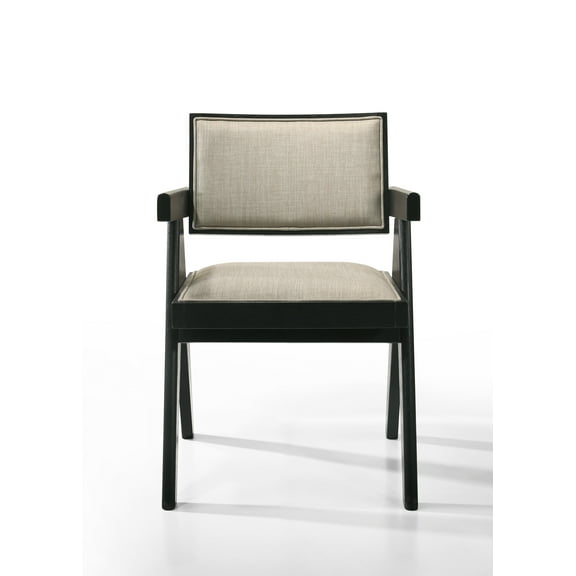 Dining Chairs Jasper 21" Set of 2 Ebony Black Dining Arm Chairs with Beige Upholstered Seat,Fabric Dining Chairs