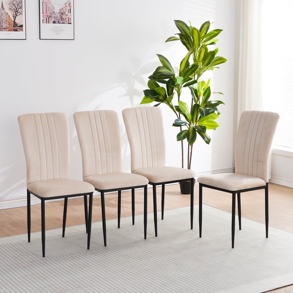 Set of 4 Dining Chairs, Kitchen Chairs, Velvet Chairs;Modern Upholstered Dining Room Chairs with Metal Legs and Adjustable Feet, Beige