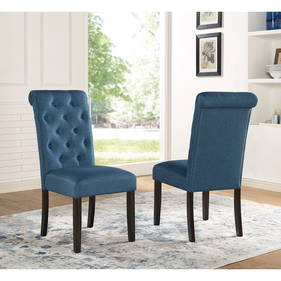 Dining Chairs Leviton Solid Wood Tufted Asons Dining Chair, Set of 2, Blue,Fabric Dining Chairs