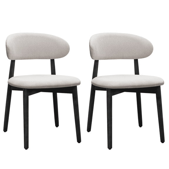 Dining Chairs Linen Grey Cotton-Linen Fabric Upholstered Dining Chair with Black Solid Wood Legs, Armless Chair Set of 2 for Kitchen, Restaurant, Living, Meeting Room,Wooden Dining Chairs