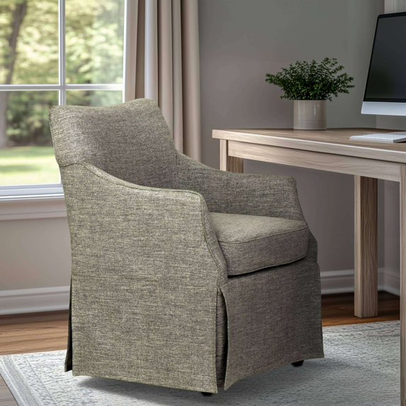 Dining Chairs London Upholstered Skirted Dining Arm Chair with Hidden Casters Grey,Dining Room Seating