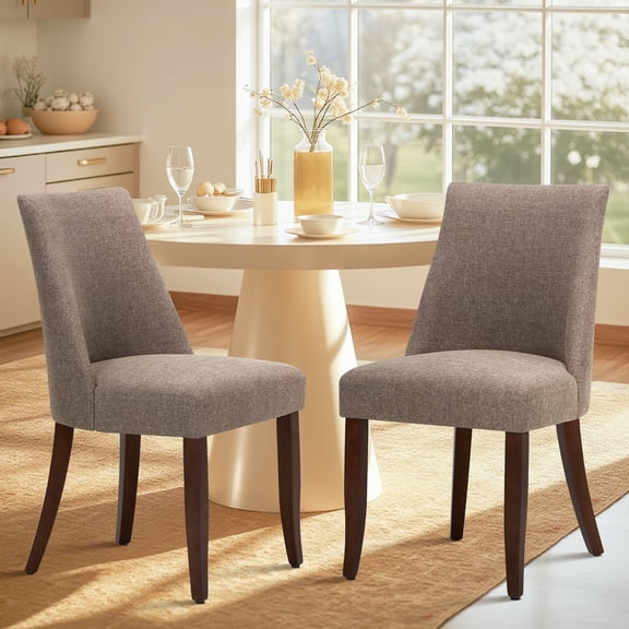 Dining Chairs - Mid Century Modern Farmhouse Fabric Upholstered with Back and Wood Legs for Dining Room and Restaurant, Set of 2,Brown