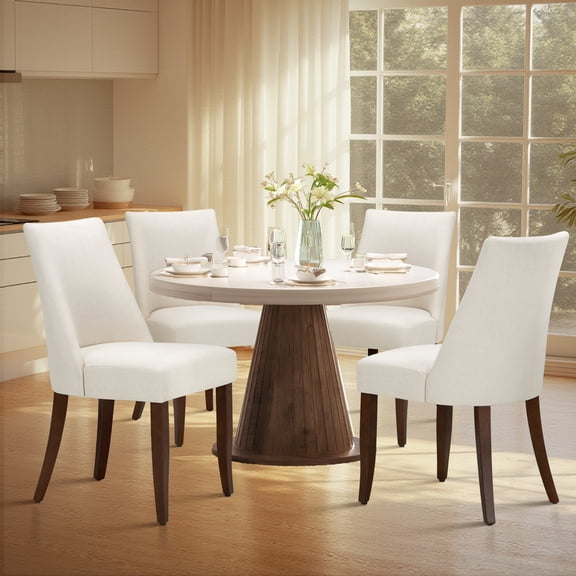 Dining Chairs - Mid Century Modern Farmhouse Fabric Upholstered with Back and Wood Legs for Dining Room and Restaurant