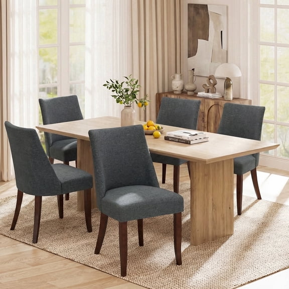 AFO Upholstered Dining Chair with Solid Wood Legs & Padded Seat, Wood Mid Century Side Chair for Kitchen Desk, Dining Room and Restaurant, Set of 4, Dark Gray