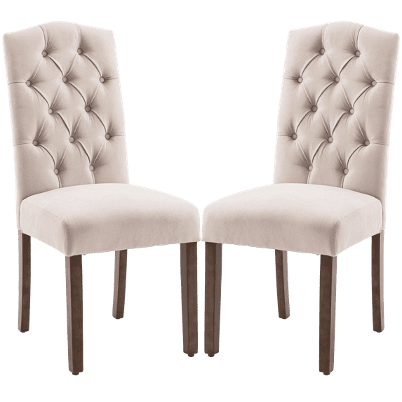 Dining Chairs Modern Upholstered Set of 2 Fabric Dining Chairs with Wood Legs, Beige