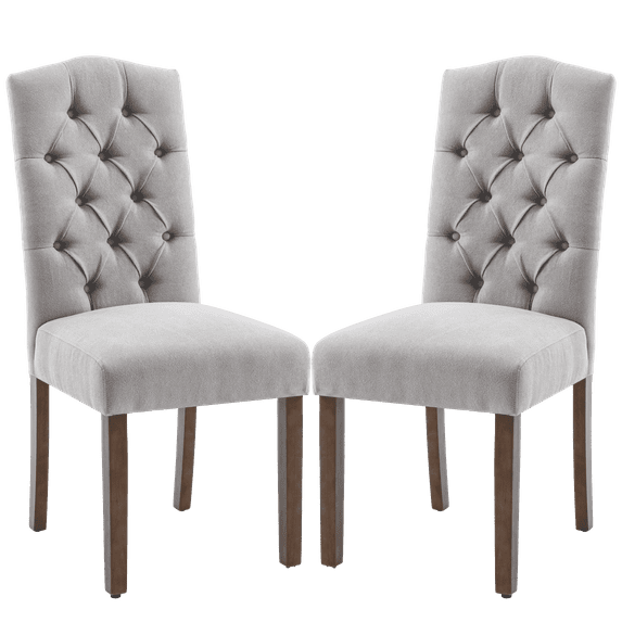 Dining Chairs Modern Upholstered Set of 2 Fabric Dining Chairs with Wood Legs, Grey