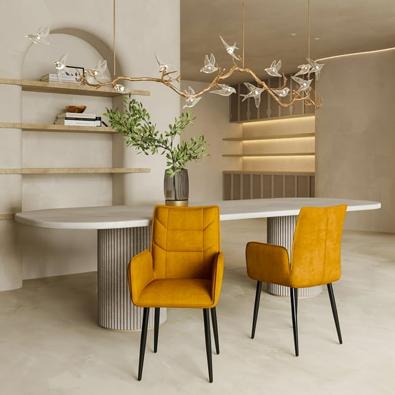 Dining Chairs Modern Velvet Dining Chairs 2-Piece Set - Soft Cushioned Seats with Iron Frames in Mustard Yellow,Wooden Dining Chairs