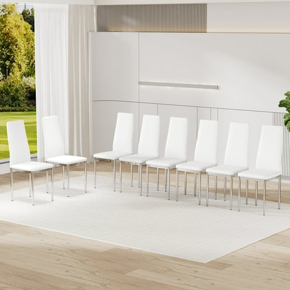 Dining Chairs Office visitor chairs and reception chairs, leather waiting room chairs, mid-back conference chairs, restaurant dining chairs (suitable for meeting rooms/loud rooms/cafes)White(8 sets),