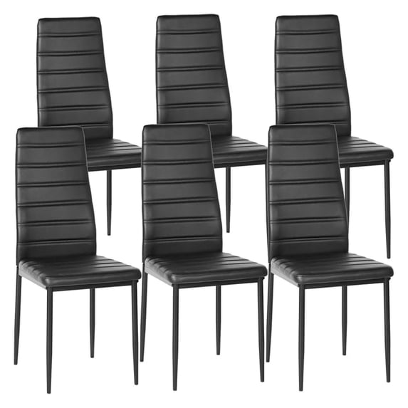 Dining Chairs PU Leather Set of 6, Ergonomic High Back Upholstered Padded Chair Armless for Home Kitchen Dining Room, Metal Steel Frame, Space-Saving, Black