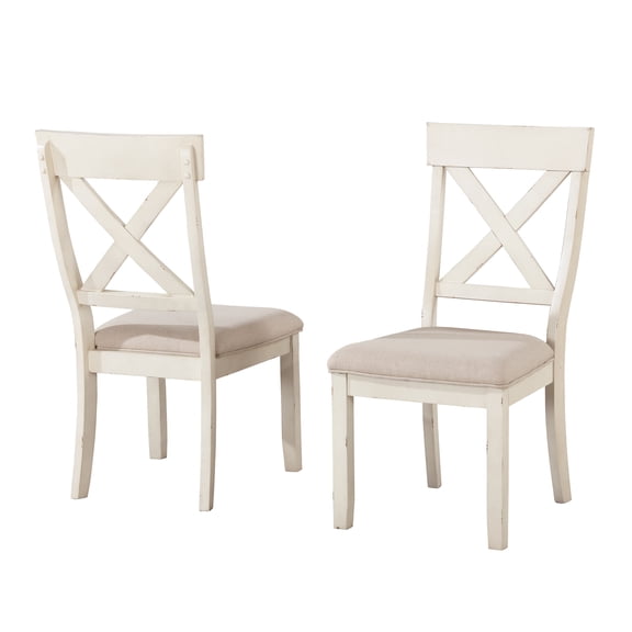 Dining Chairs Prato Wood Cross Back Upholstered Dining Chairs, Set Of 2, Antique White,Fabric Dining Chairs