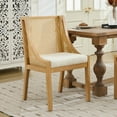 thumbnail image 1 of Dining Chairs Rattan Dining Chairs, Solid Wood Frame with Decorative Armrests, Linen Upholstered Seat, Rustic Wooden Style Side Chairs for Kitchen, Dining Room, Living Room, Natural Finish,Beige,Sing, 1 of 27