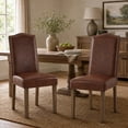 thumbnail image 1 of Snugway Modern Faux Leather Dining Chairs, Reddish Brown with Nailhead Trim, Set of 2, 1 of 11
