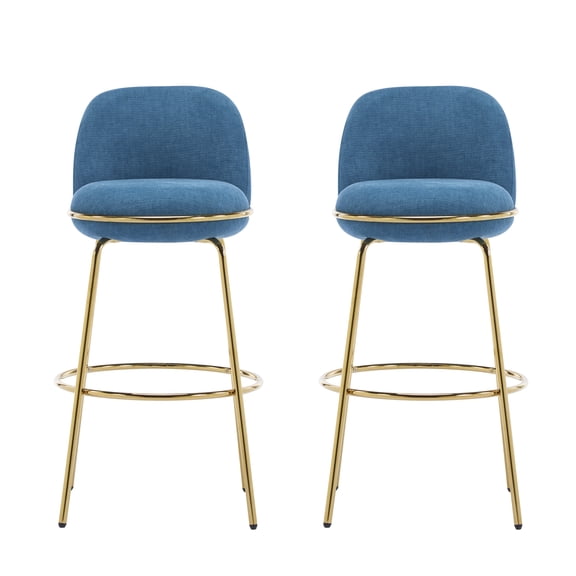 Dining Chairs Rio Claro Indoor Metal Upholstered Barstool, Gold Finished Frame and Blue Upholstery, Set of 2,Wooden Dining Chairs