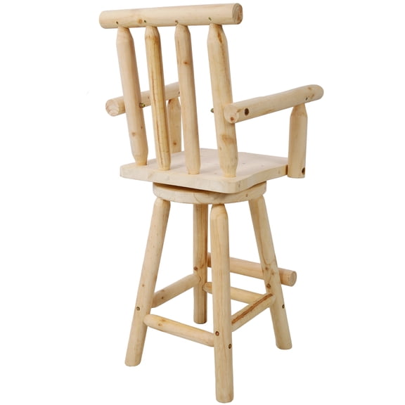 Dining Chairs Rustic Bar Stool - Fir Wood Construction, Chair with Footrest,Wide Armrest, Rustic Kitchen Stool, Tall Bistro Chair for Dining Room, Restaurant, Pub, 4-Foot,Light brown color,Fabric Din