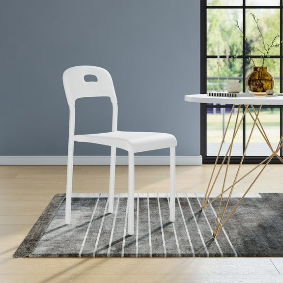 Dining Chairs Set of 1,Plastic Stackable Kitchen Chair,Metal Legs,200 lbs Max - Lightweight Plastic Chair for Small Spaces - Premium Stackable Minimalist Chair for Office, Dorm, Bedroom, Dining
