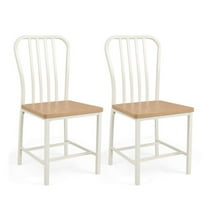 Dining Chairs Set of 2, Armless Spindle Back Chairs with Ergonomic Seat, Metal Frame, Wood Finish, for Kitchen, Dining Room, White & Natural/Black & Natural