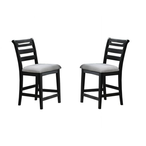 Dining Chairs Set of 2, Counter Height Dining Chairs with Black Ladder Back Frame and Upholstered Cushion Seat, Solid Wooden Furniture Dining Chairs for Dining Room