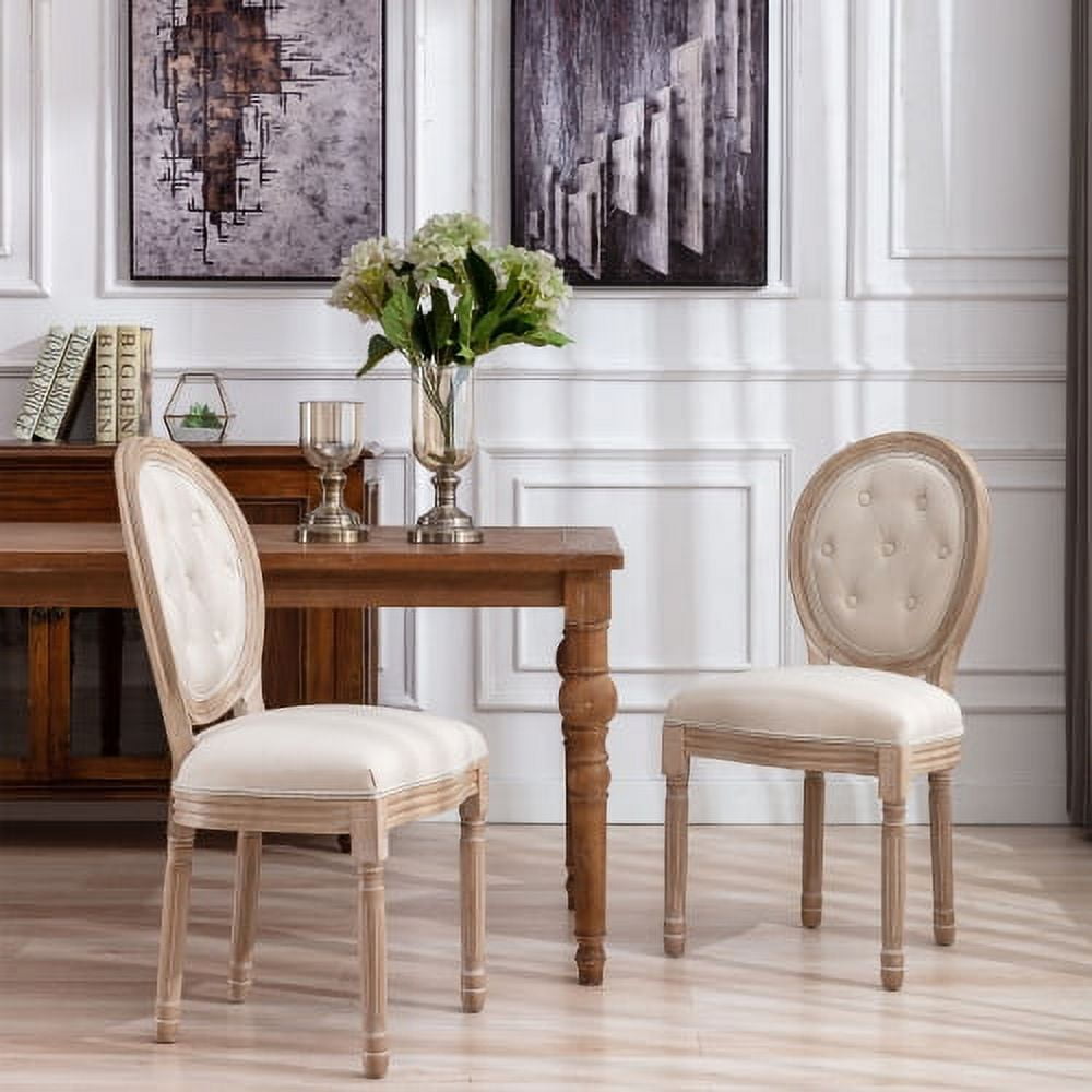 Wooden Dining Chair Set of 2 Linen Fabric Upholstered Kitchen Chairs Farmhouse Side Accent Chairs