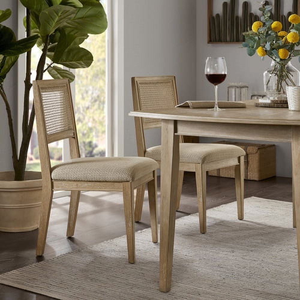 Mid-Century Cane-Backed Brown Wood Upholstered Side Chair
