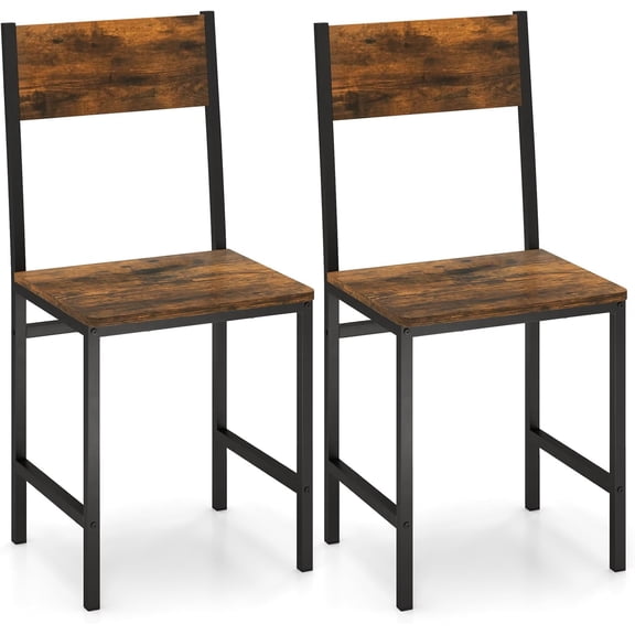 Dining Chairs Set of 2, Industrial Kitchen Chairs with Metal Legs, Slanted Back, Rustic Wood Grain, Armless Side Chairs for Dining Room, Restaurant, Living Room, Rustic Brown & Black