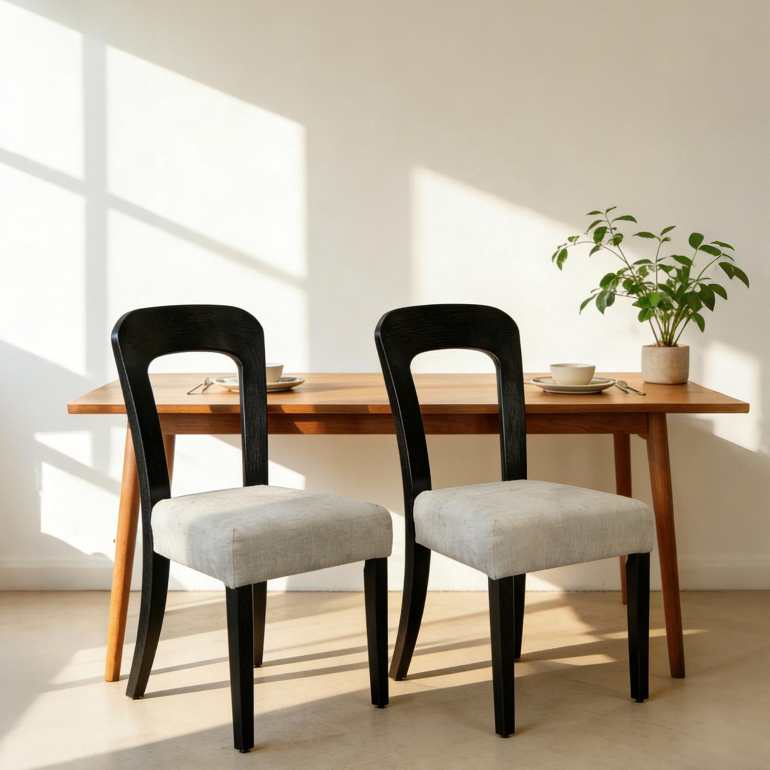Dining Chairs Set of 2, Kitchen Chairs, Upholstered Side Chairs with Gray Chenille Fabric, Dark Brown Rubber Wood Legs and Scratch-Proof Pads for Dining Room Home Office