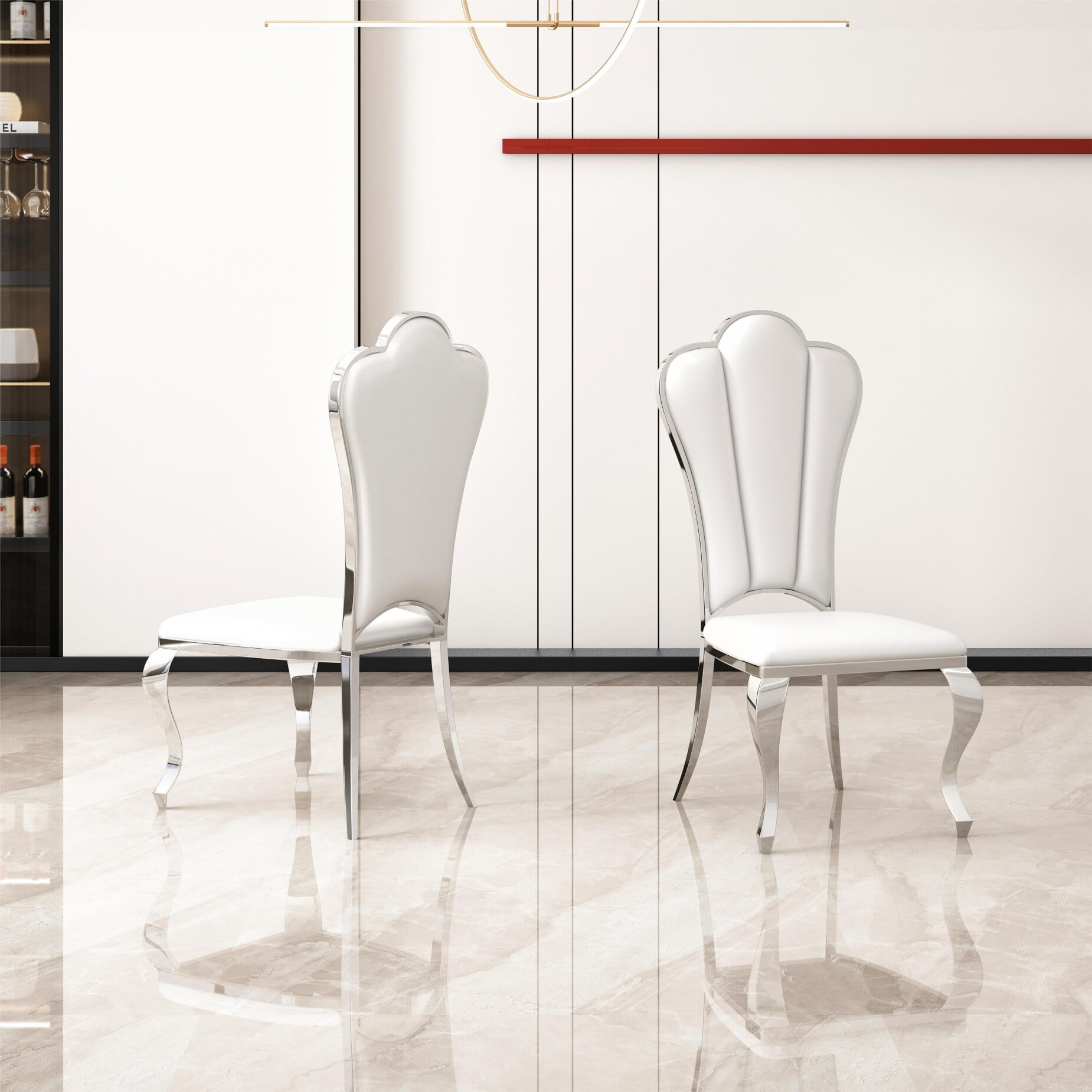 Dining Chairs Set of 2, Leather Armless Dining Room Chairs with Stripe