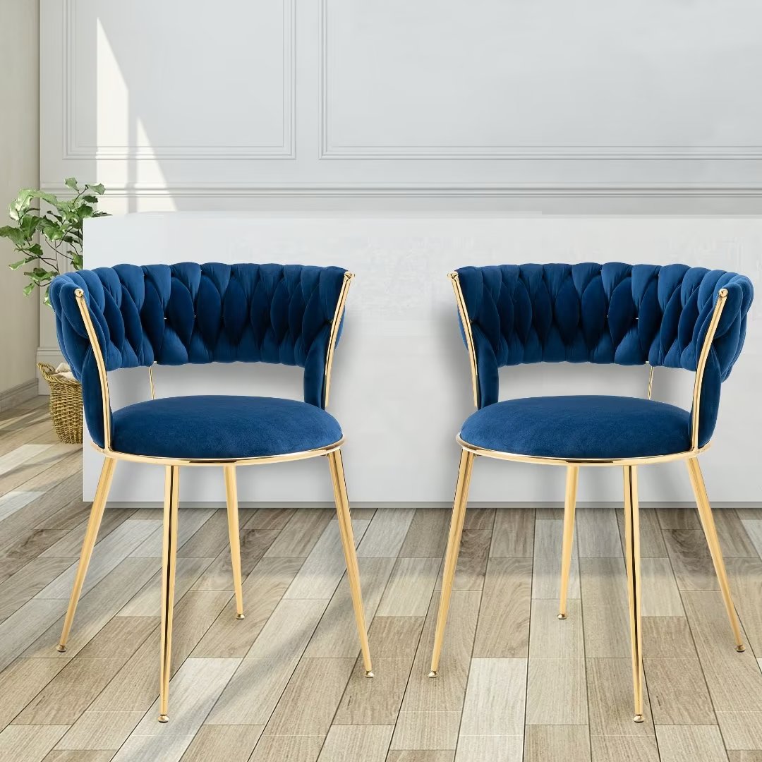IDS Home Modern Dining Chairs Set Of 4 - Mid Century Fabric Upholstered Side Chairs With Metal Legs, Grey