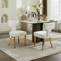 Dining Chairs Set of 2, Mid Century Chenille Chair with Curved Backrest and 4 Golden Metal Legs, Max Capacity 300 Lbs, for Living Room, Kitchen, Beige